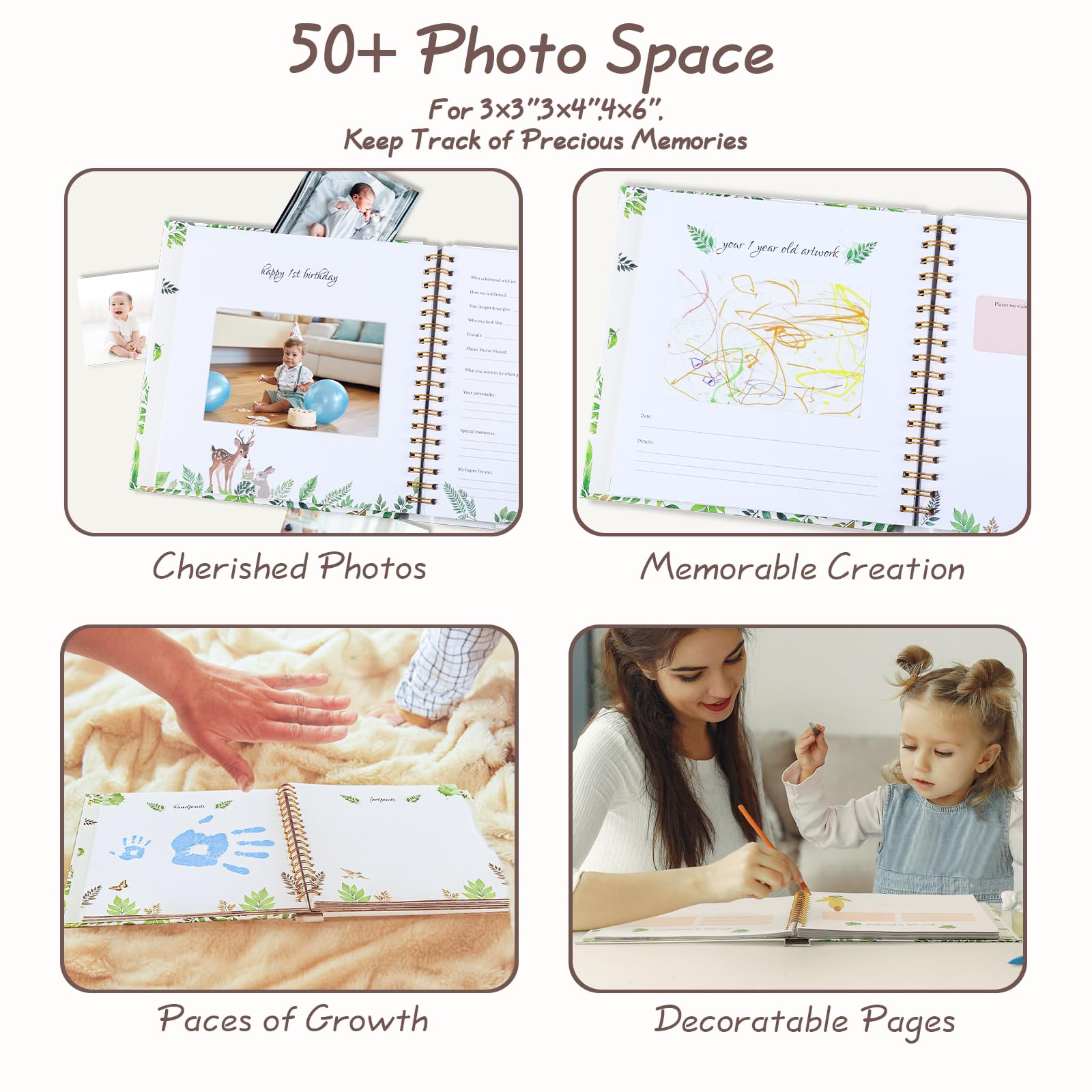 Orzbow baby memory book dual-pocket design stores hair, footprints, and mementos.