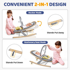 Orzbow baby rocker wood grain side view emphasizes compact footprint for small spaces.