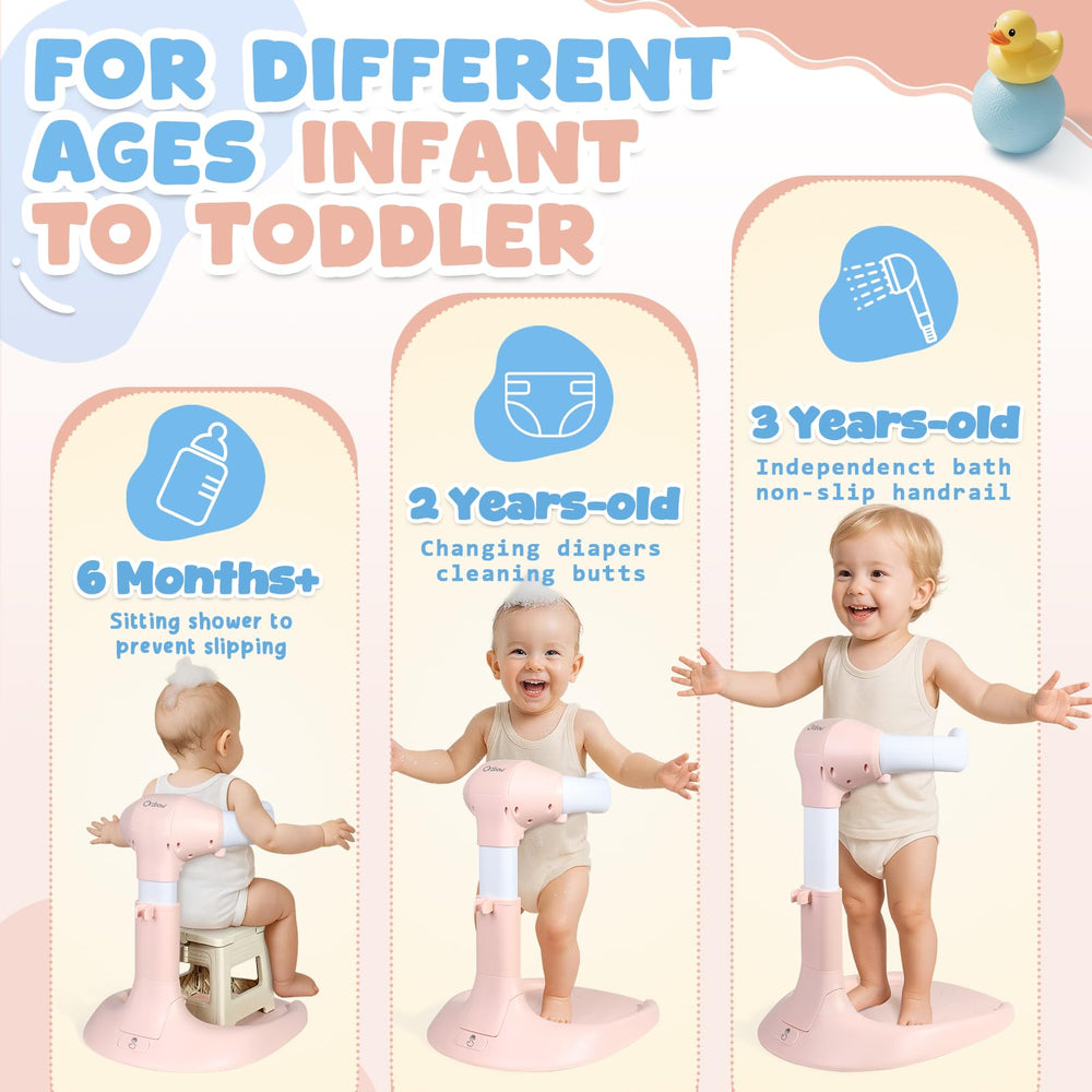 Orzbow baby shower stand in use during bath time for comfortable positioning