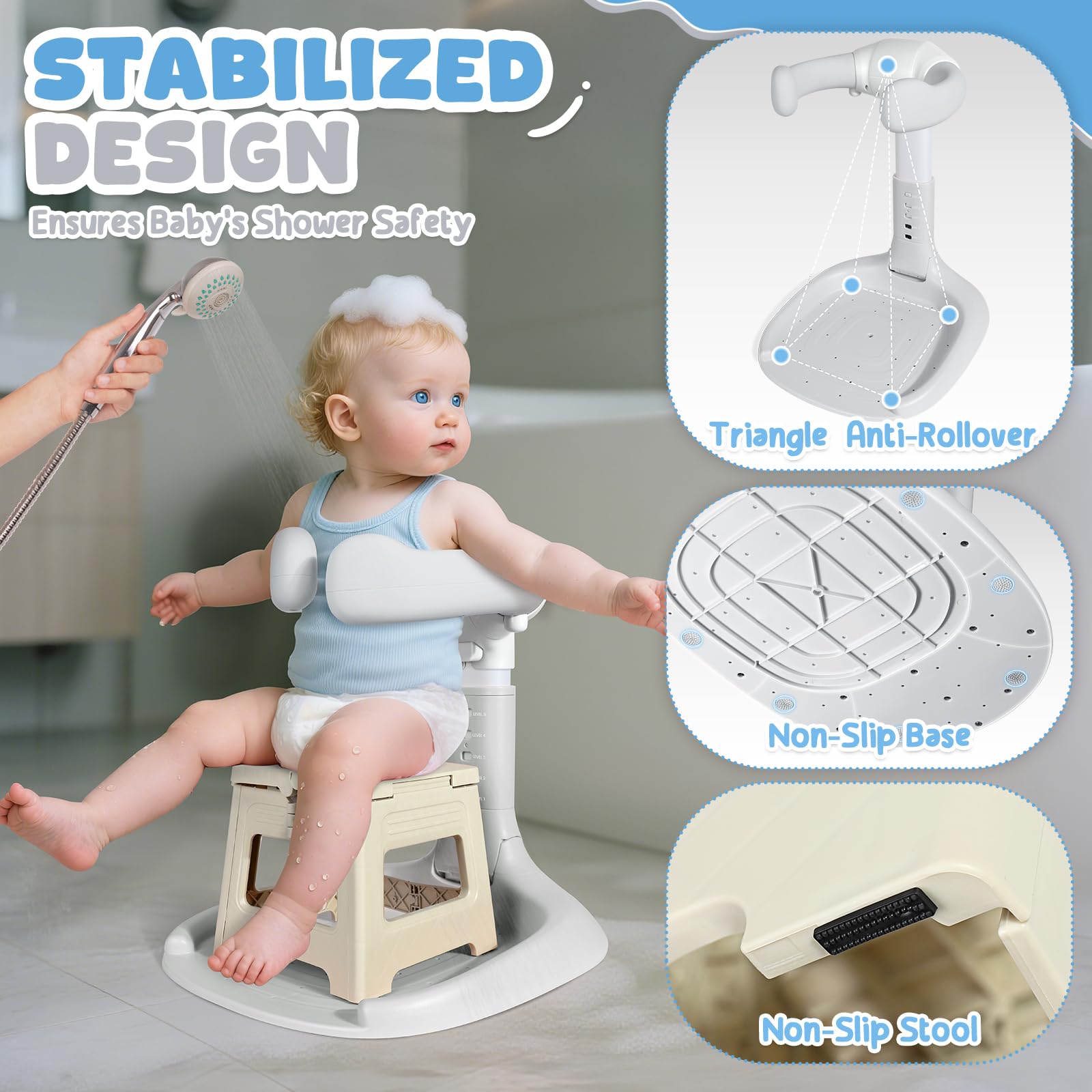 Orzbow baby shower stand sink-side foldable for easy access
