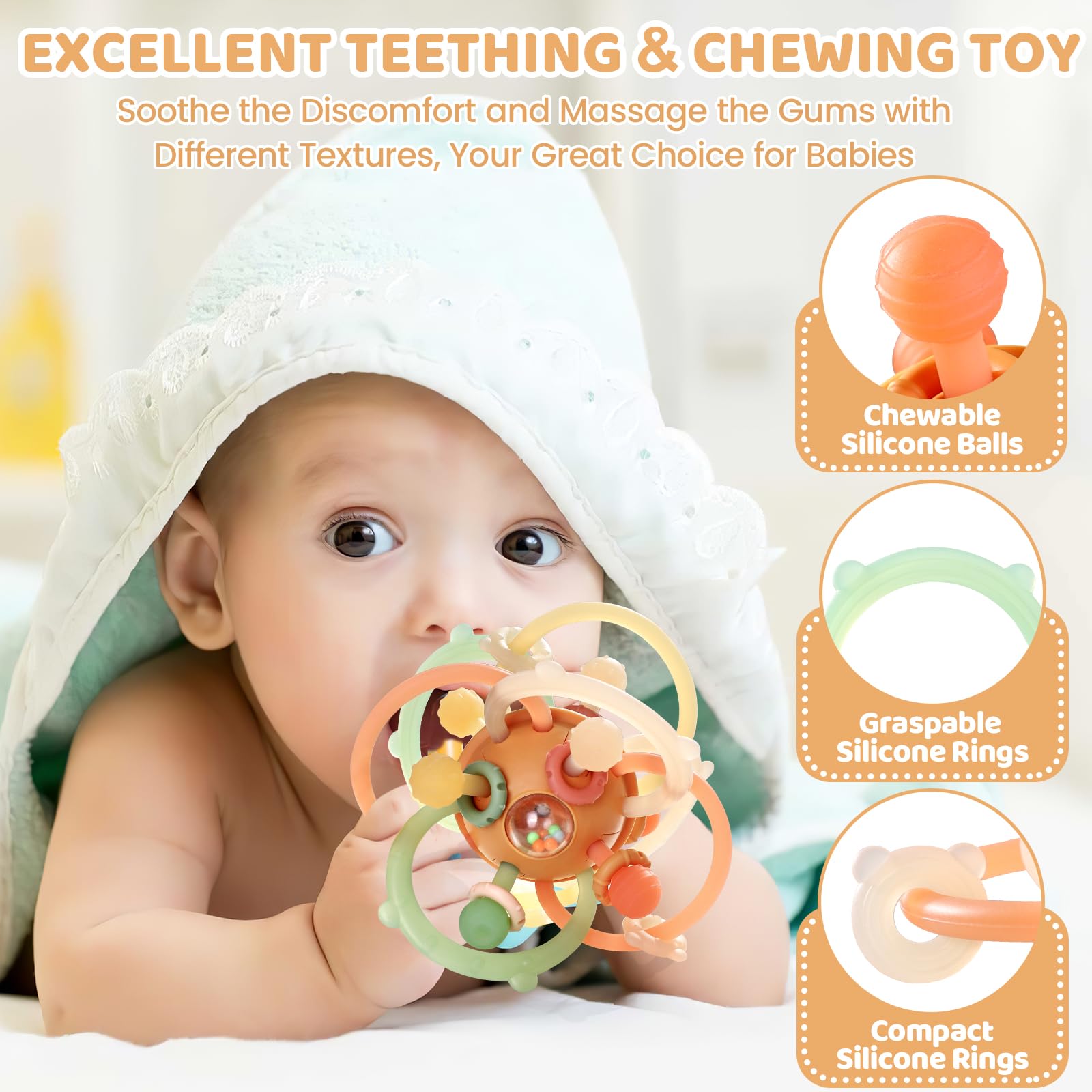 Orzbow baby teether ball grip helps little hands learn to grasp securely