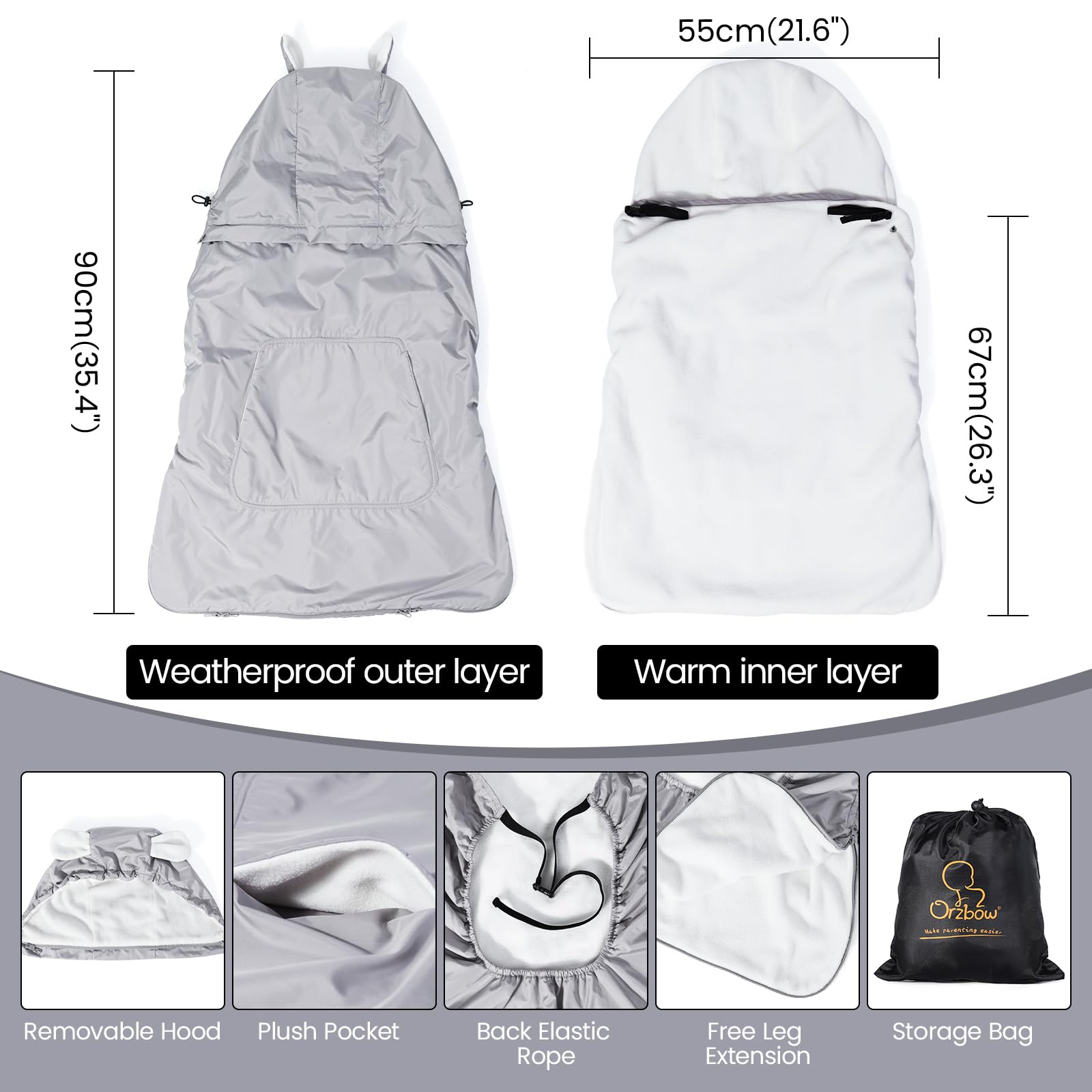 Orzbow detachable hood close-up showing flexible warmth control