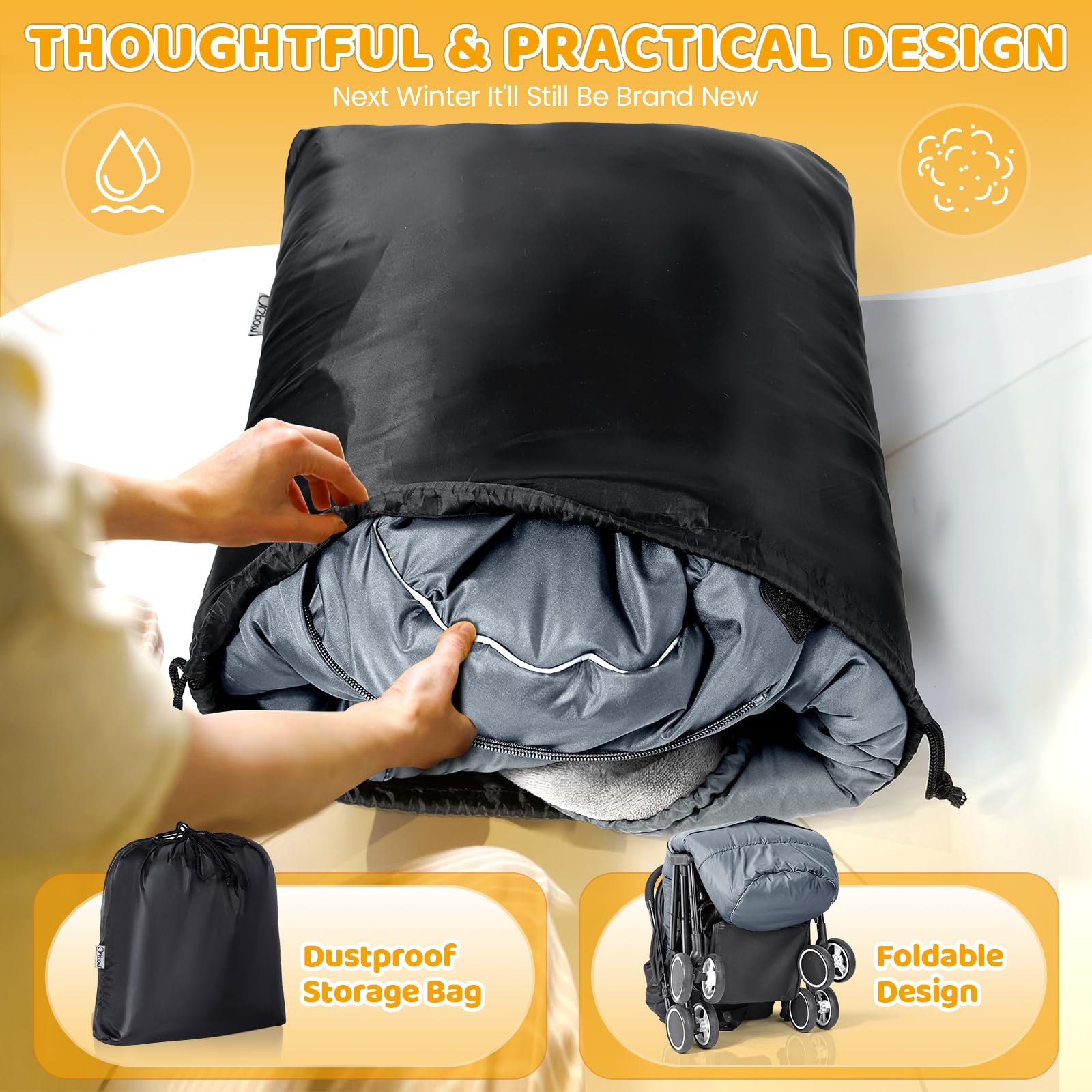 Orzbow bottom zipper enables quick diaper changes without removing baby.