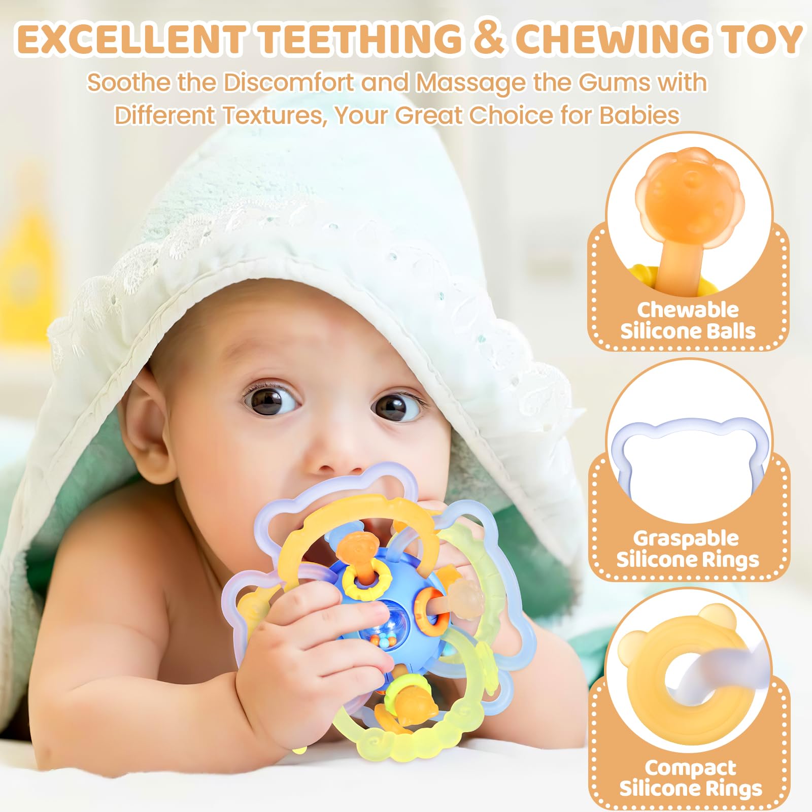 Orzbow BPA-free silicone baby toy designed for safe chewing and gum relief.
