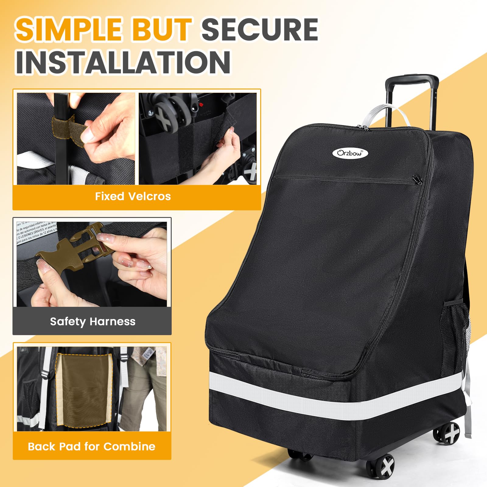 Orzbow car seat bag and cart detach for versatile use on the go
