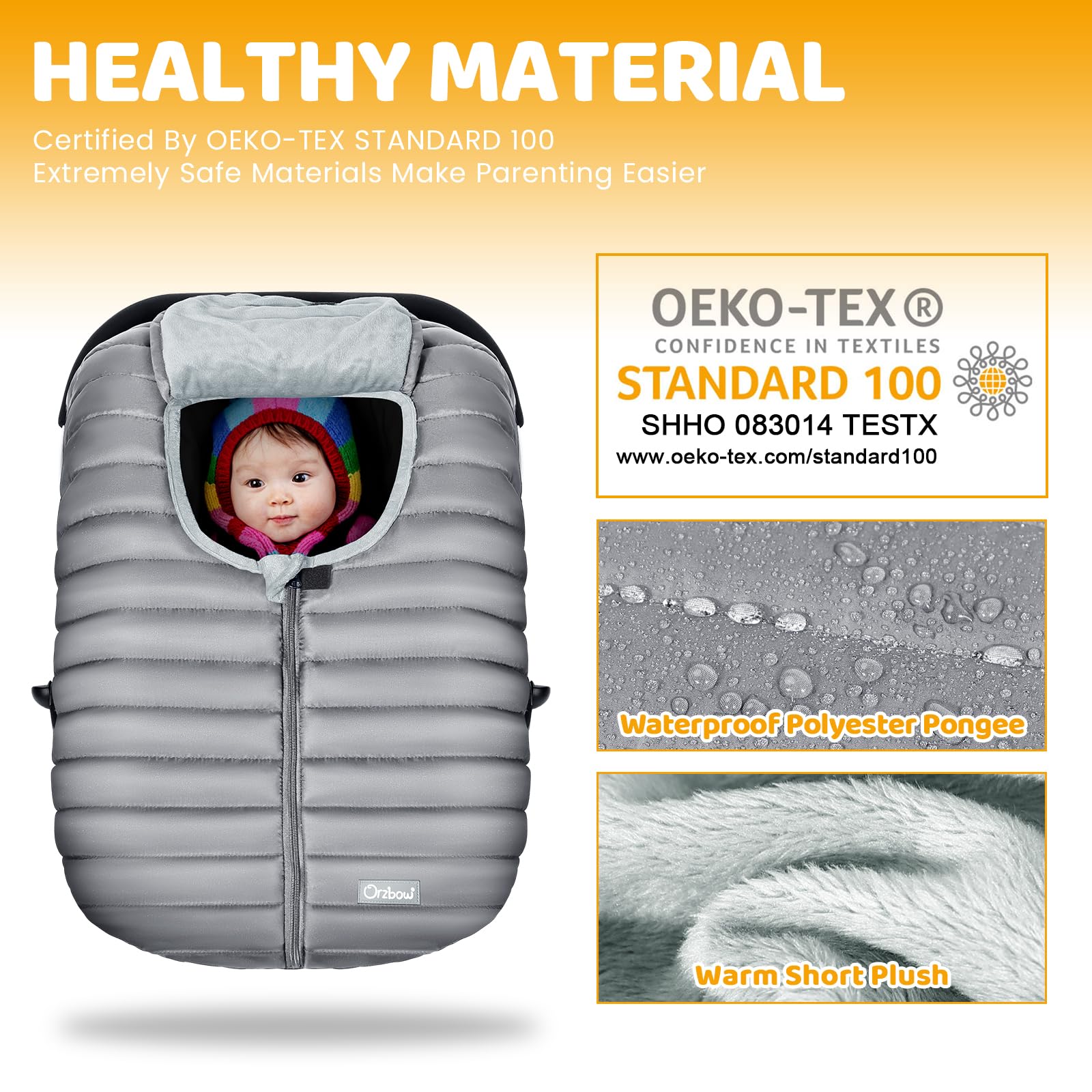 Orzbow foldable car seat cover fits in a diaper bag for travel