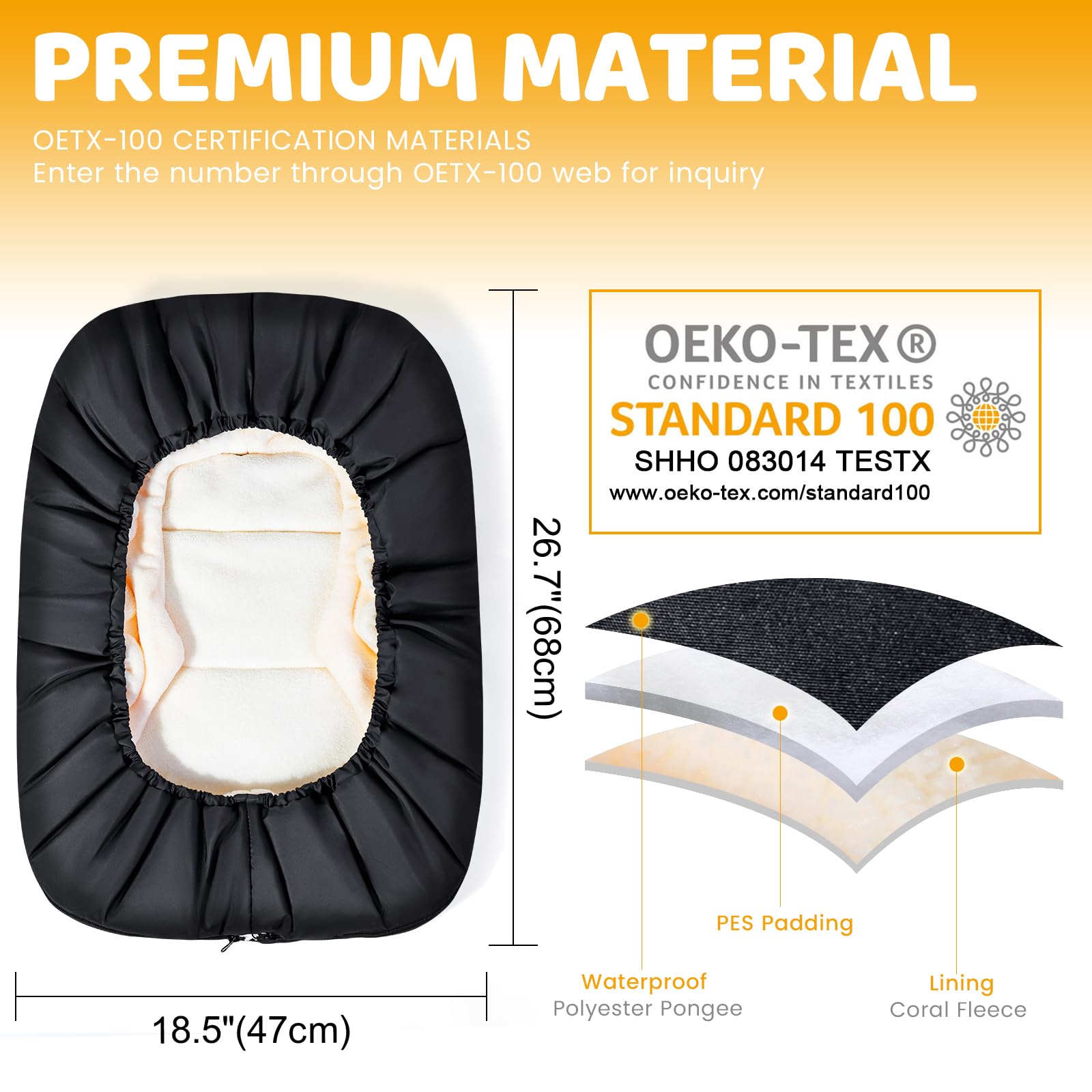 Orzbow universal-fit cover with elastic edge fits most seats securely.