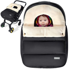 Orzbow car seat cover in winter coral fleece keeps baby warm during rides.