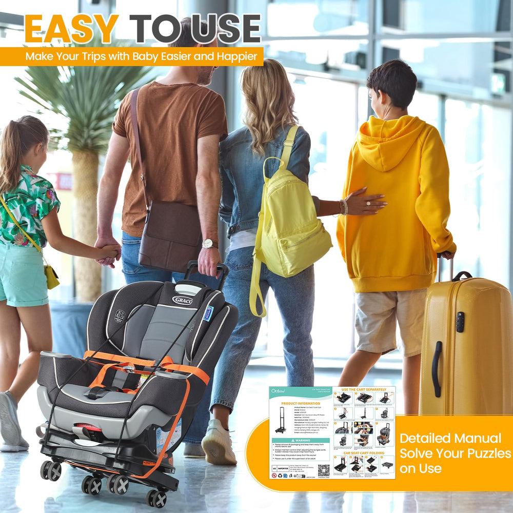 Orzbow car seat dolly-load-capacity demonstrates handling luggage and baby seats up to 110 lbs