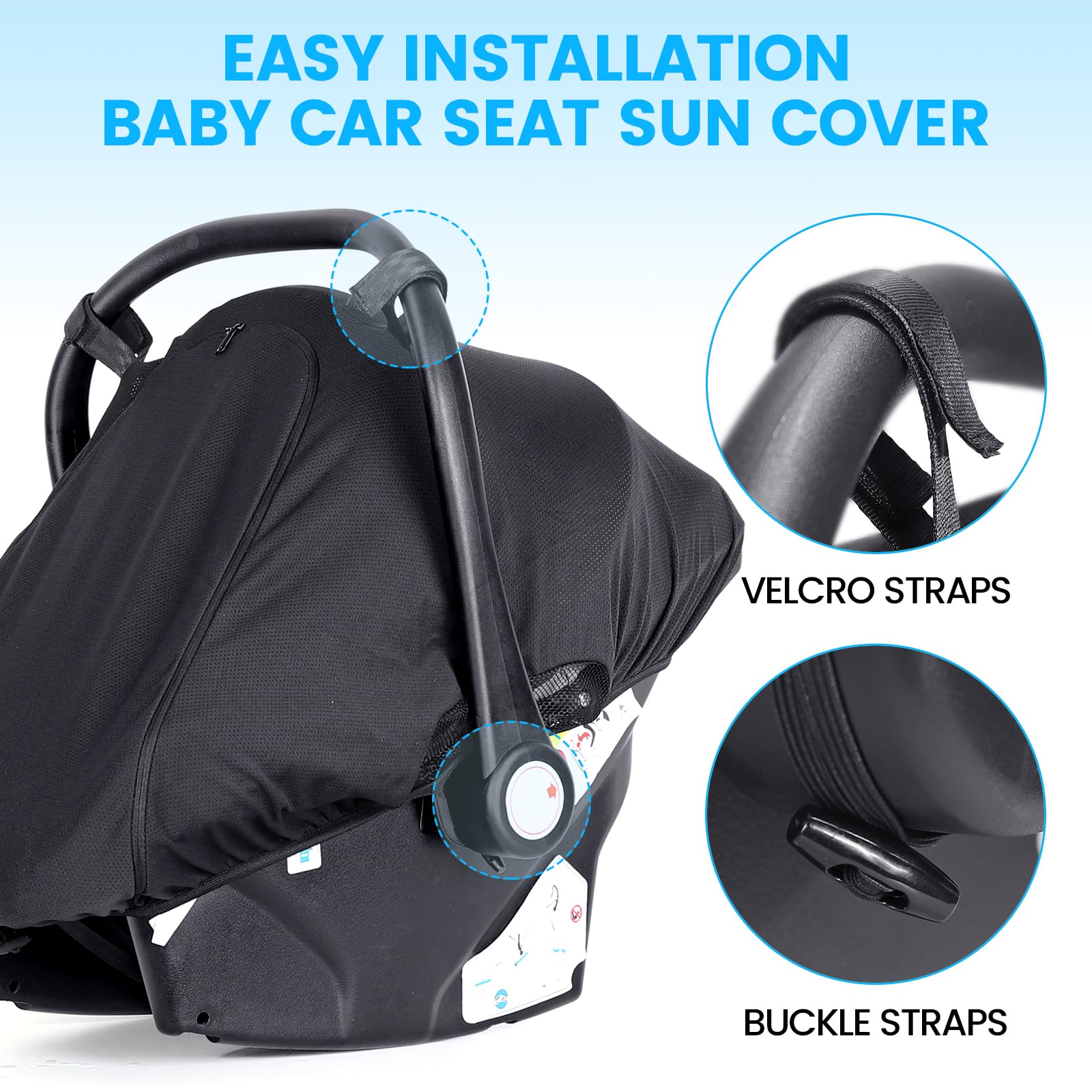 Orzbow car seat sun shade cover easy install with buckle and Velcro for quick setup.