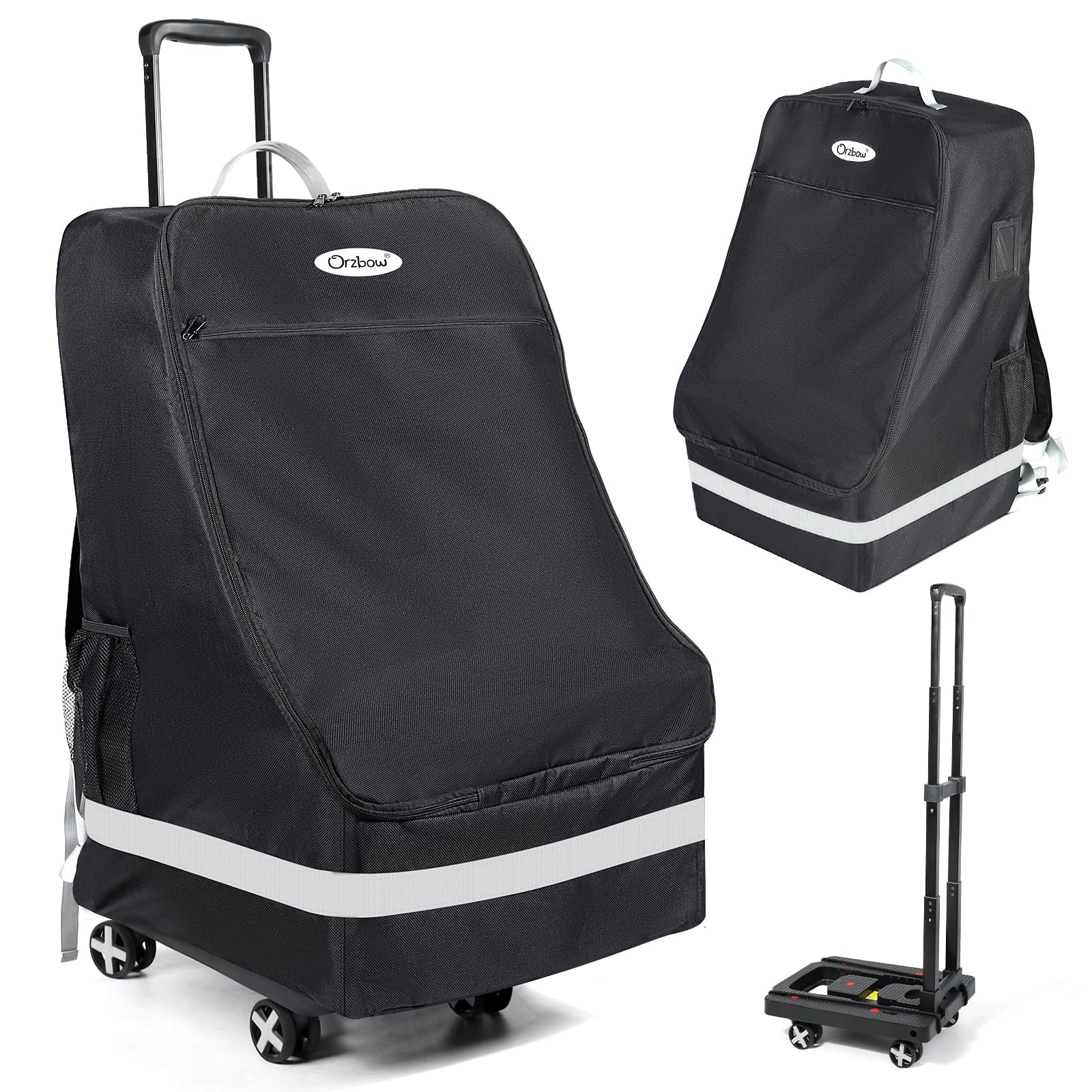 Orzbow car seat travel bag at airport protects the seat during flight and keeps it clean