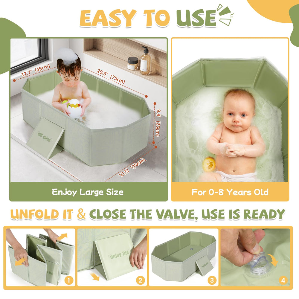 Orzbow collapsible baby bathtub drain shows easy water release and cleanup.