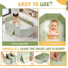 Orzbow collapsible baby bathtub drain shows easy water release and cleanup.