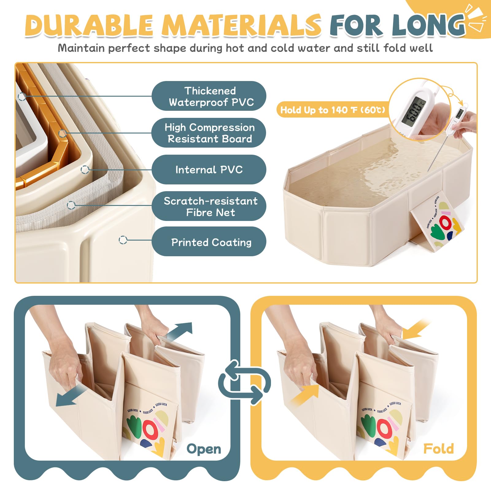 Orzbow collapsible baby bathtub heat-resistant design handles warm and cool baths