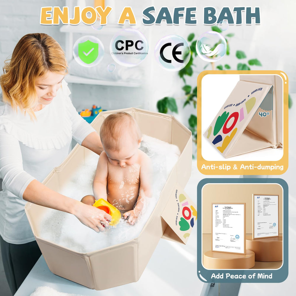 Orzbow collapsible baby bathtub made of durable PVC and wood composite panels