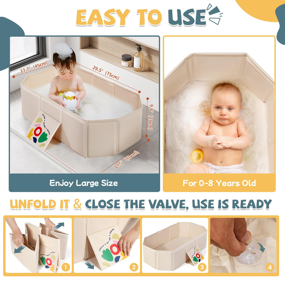 Orzbow collapsible baby bathtub with stable wide base preventing slips during bath
