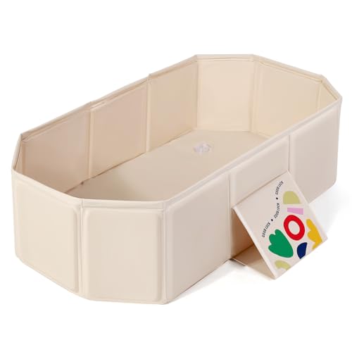 Orzbow collapsible baby bathtub folded to a compact footprint for travel storage