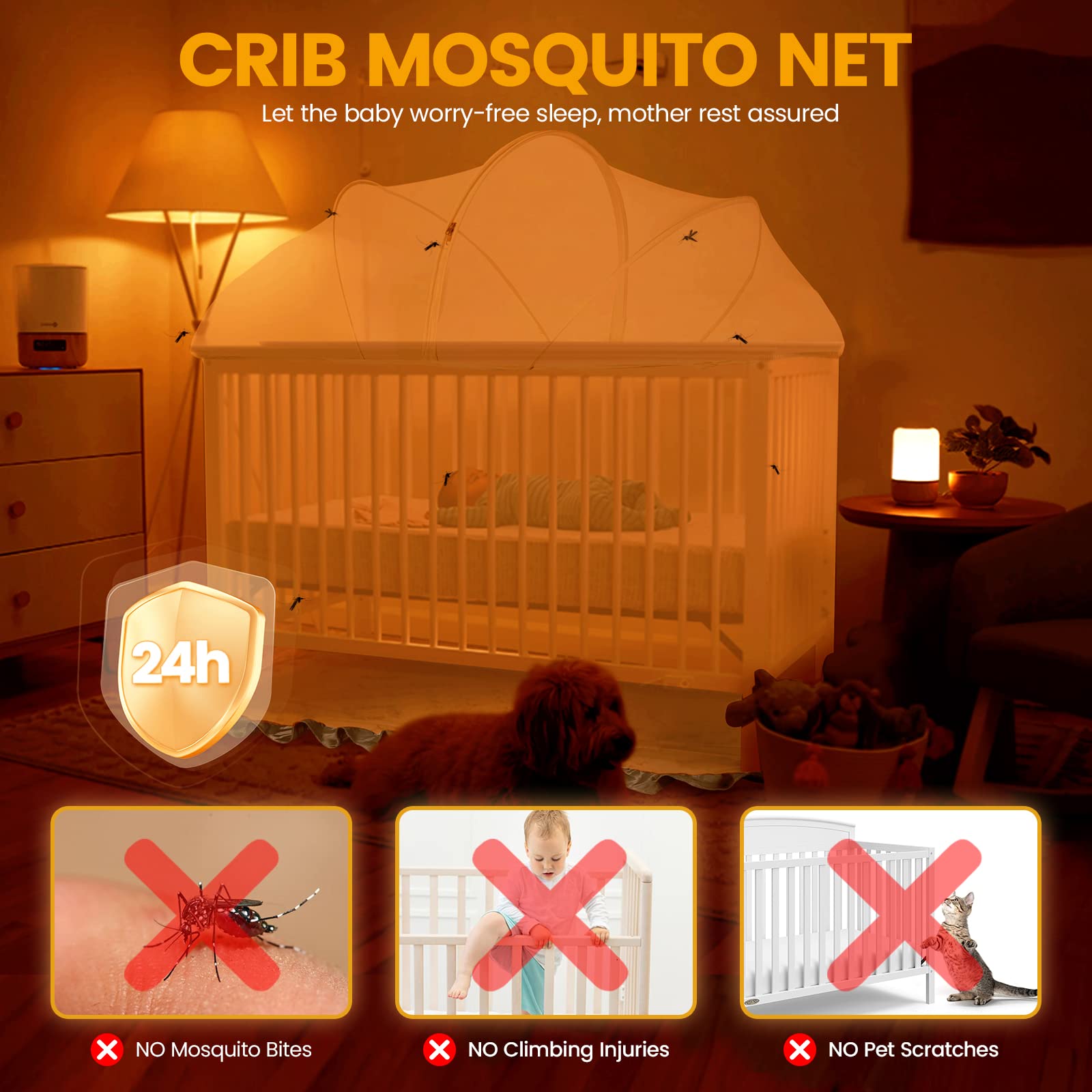 Orzbow crib net side view highlights easy access two-way zipper for quick checks