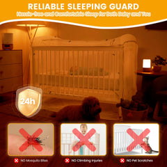 Orzbow crib tent shows two-way zipper for quick access while protecting baby