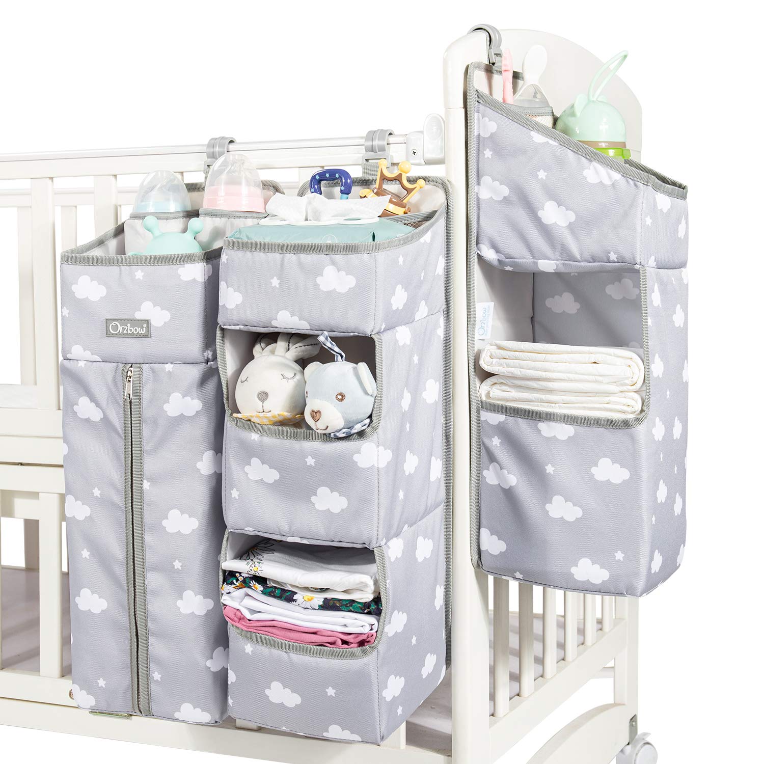 Orzbow diaper caddy 3in1 hanging setup keeps diapers within reach on the changing table.