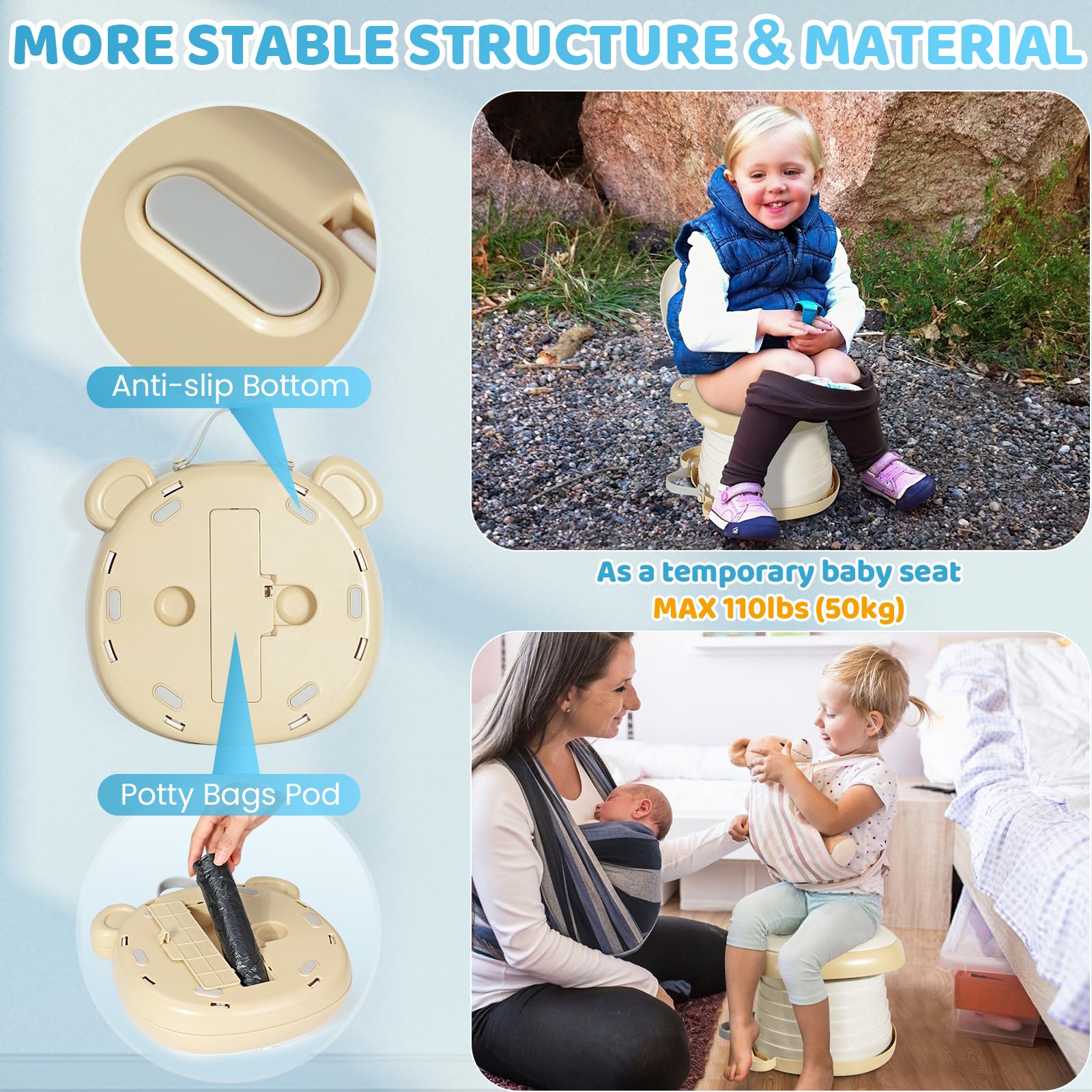 Orzbow disposable potty bags rolls included for cleanups away from home