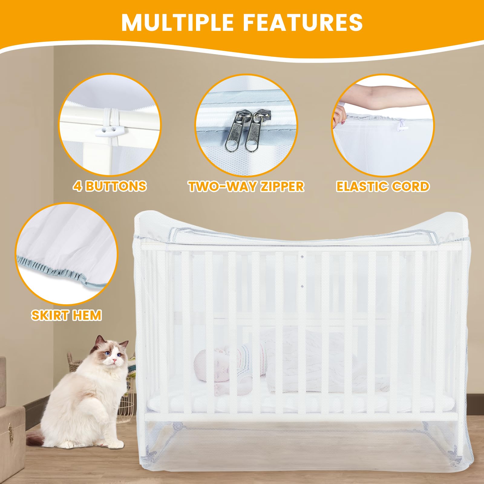 Orzbow easy-install crib net setup and removal by a single caregiver