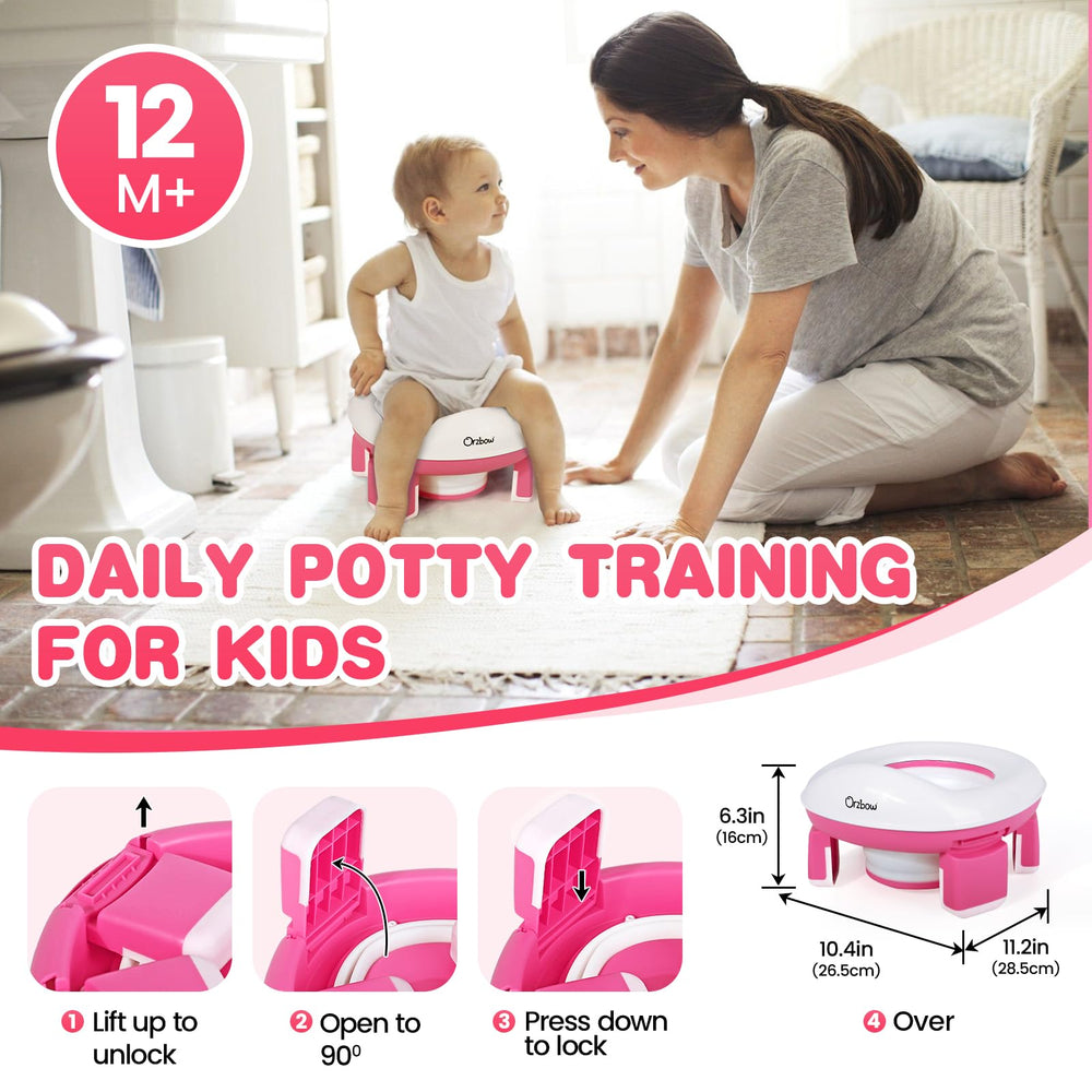 Orzbow foldable potty trainer folds flat for compact packing.