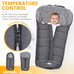 Orzbow footmuff with five harness slots fits most strollers securely