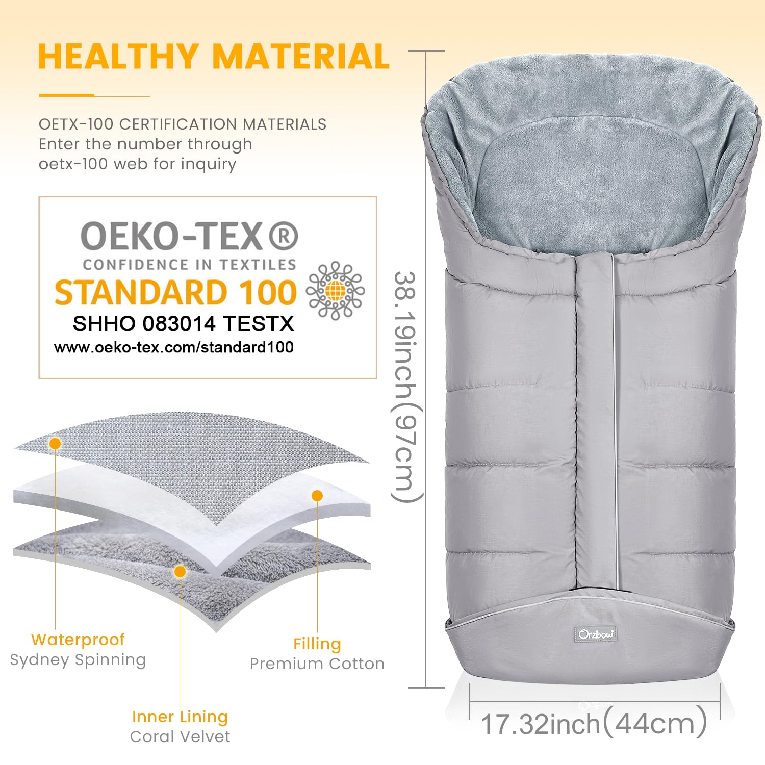 Orzbow footmuff back anti-slip particles keep cover stable.