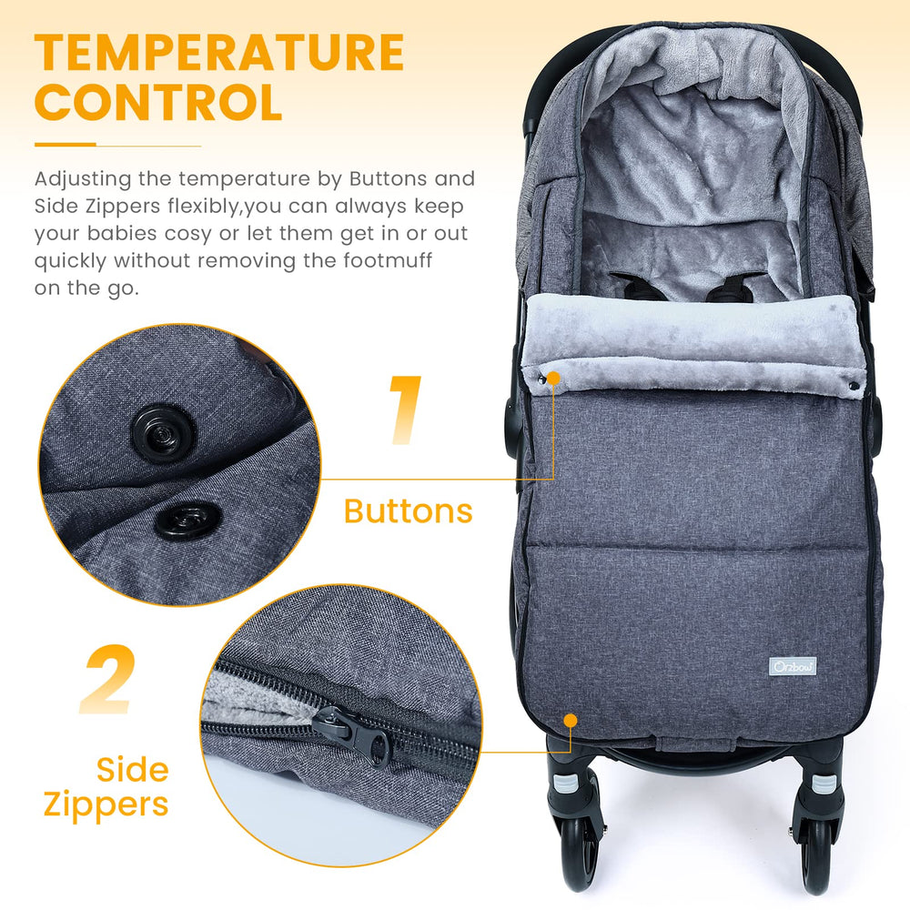 Orzbow Footmuff coral fleece lining provides plush warmth and comfort.