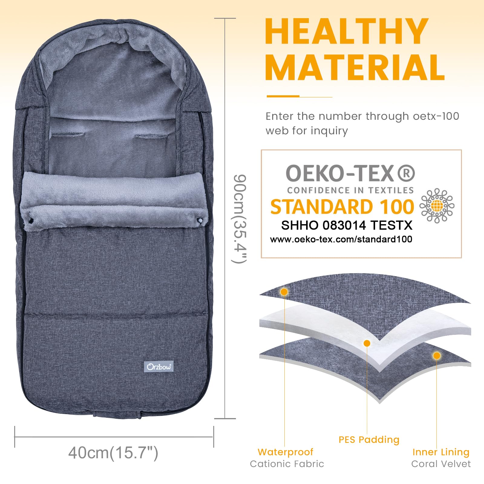 Orzbow Footmuff detachable cover for easy machine washing and quick maintenance.