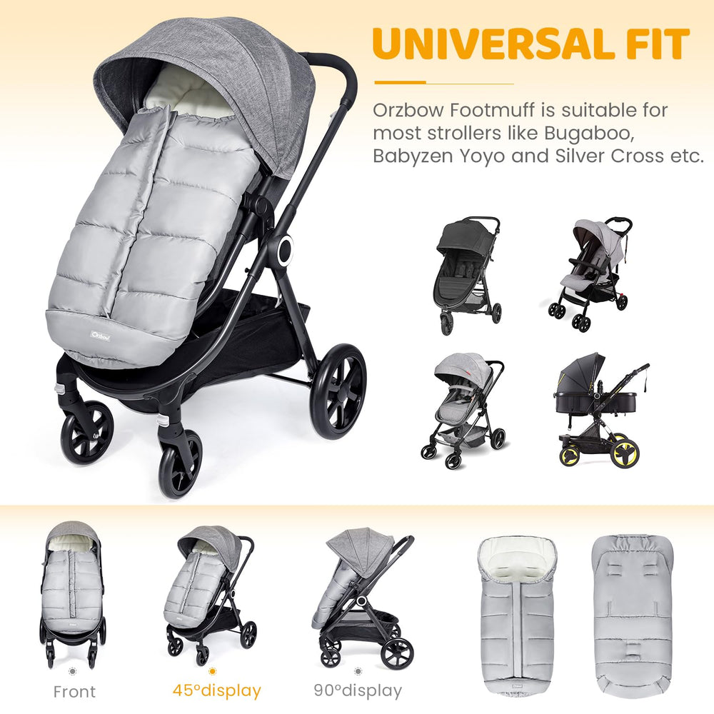 Orzbow footmuff-full-zip-coverage enables easy temperature control and diaper changes.