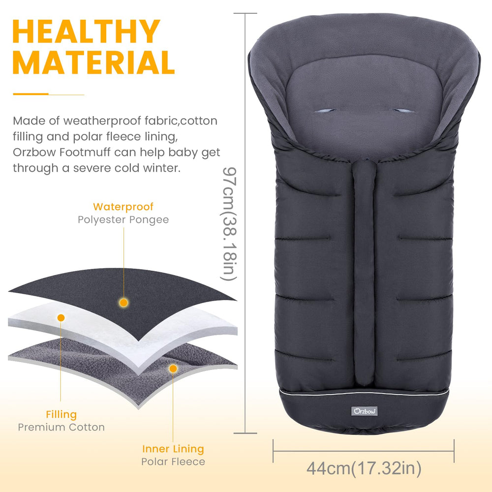 Orzbow footmuff in-use with a sleeping baby for warmth and comfort