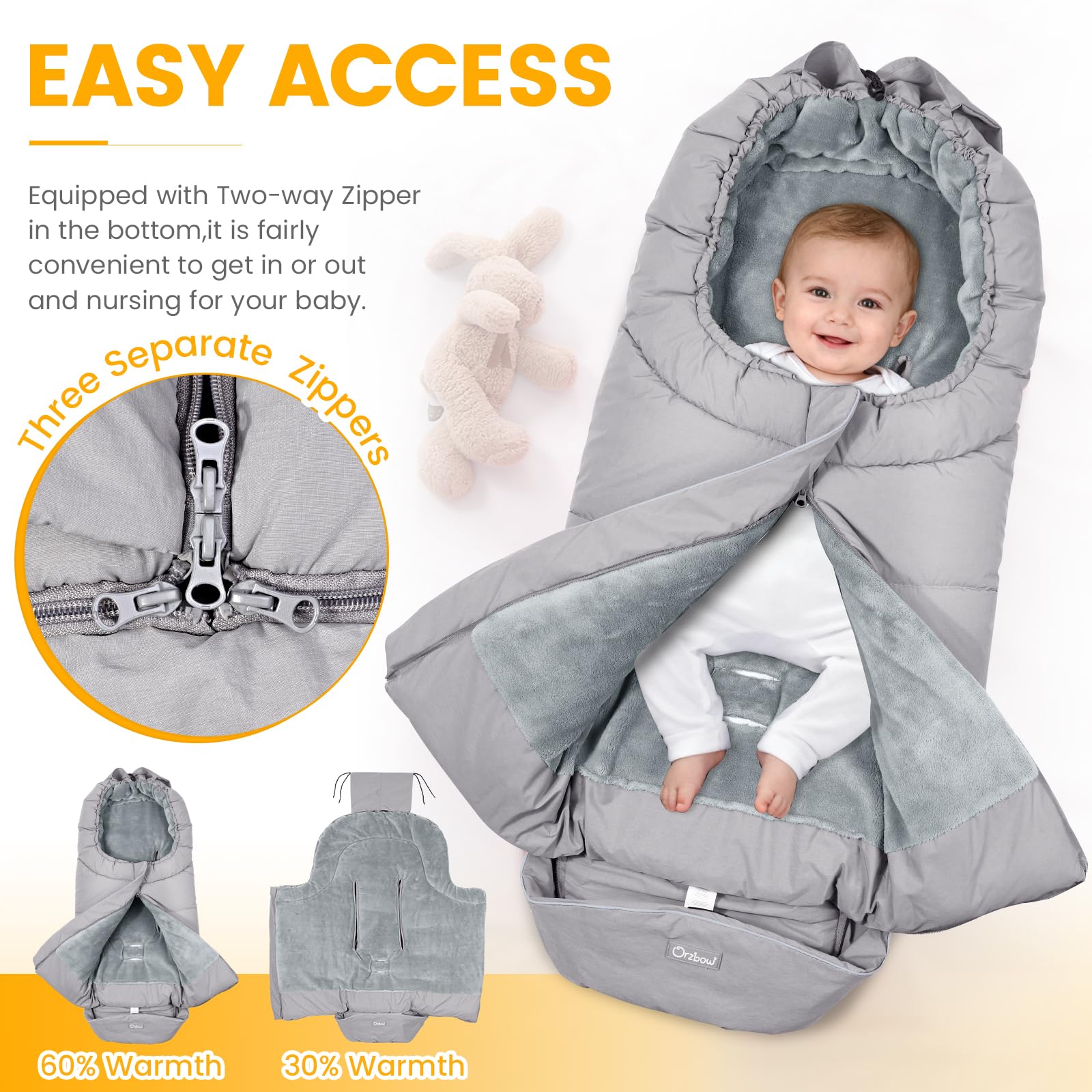 Orzbow footmuff reflective strips enhance nighttime safety.