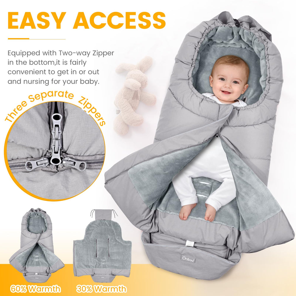 Orzbow footmuff reflective strips enhance nighttime safety.