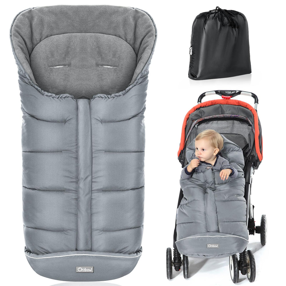 Orzbow footmuff stroller grey front view shows roomy warmth for outdoor naps