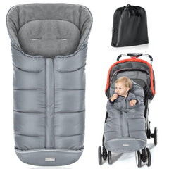 Orzbow footmuff stroller grey front view shows roomy warmth for outdoor naps