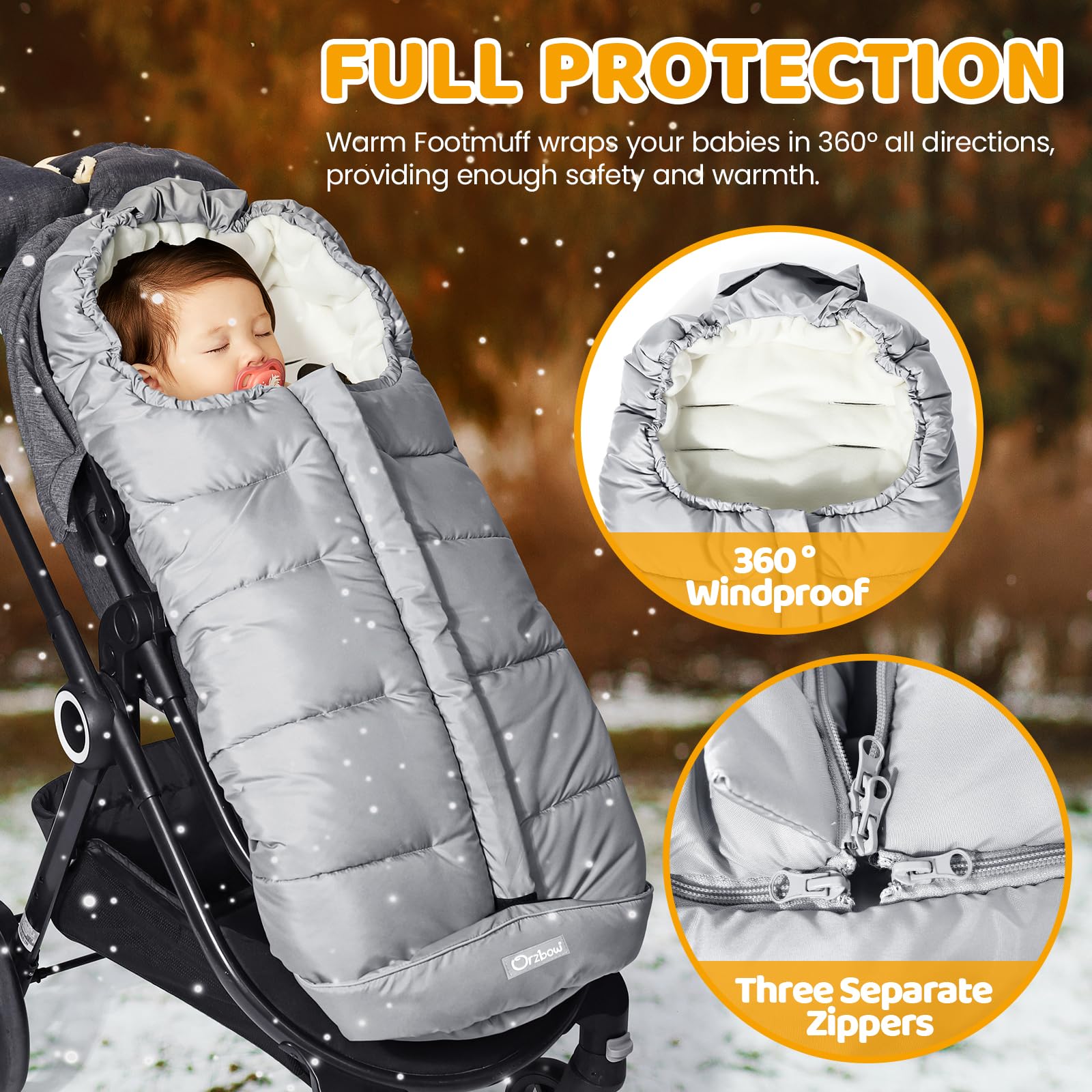 Orzbow footmuff-stroller-harness-slots demonstrates secure five-slot design for safe travel.