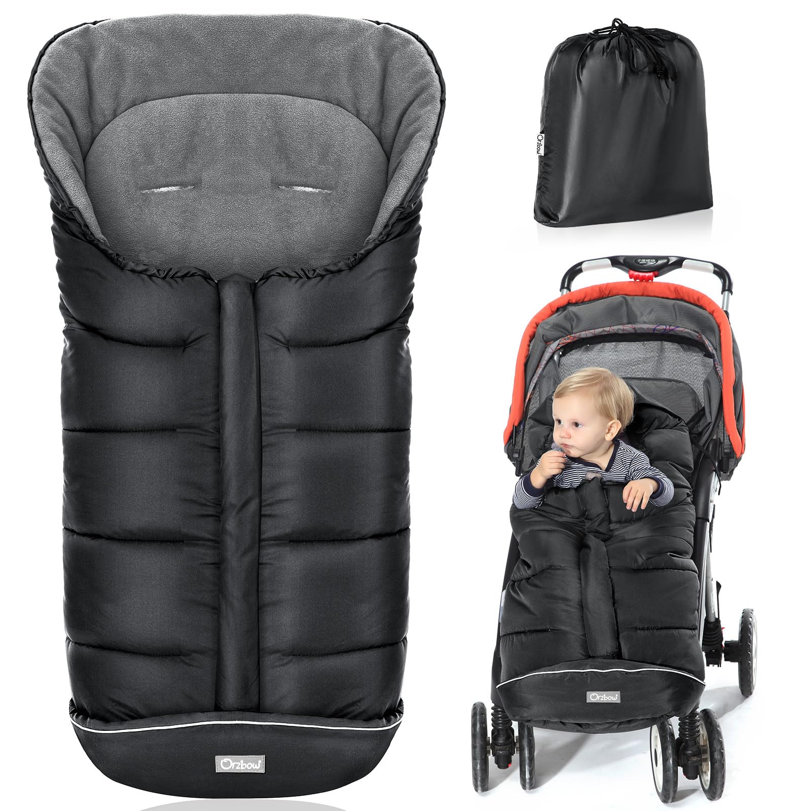 Orzbow footmuff stroller hood close-up showing warmth and wind protection