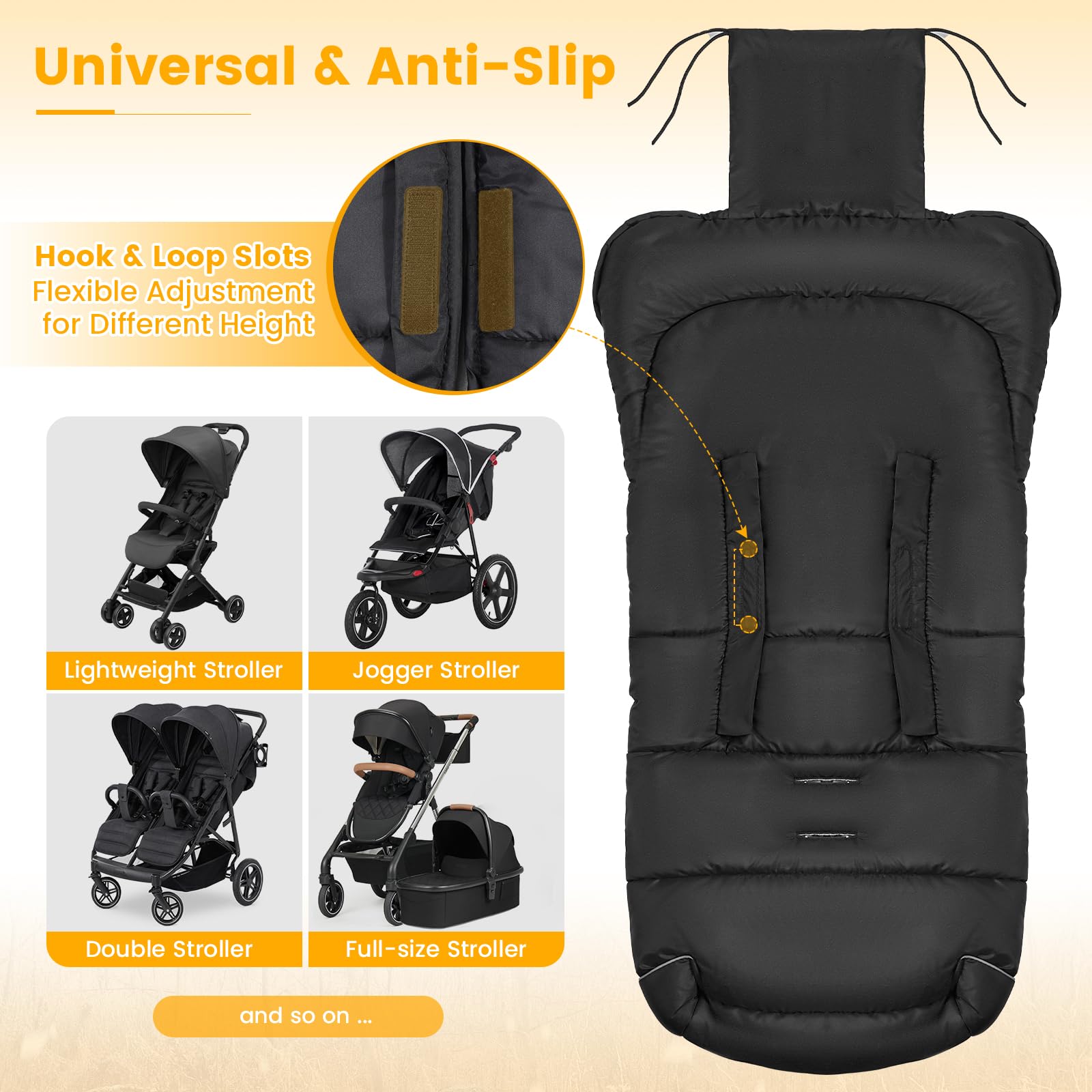 Orzbow footmuff universal fit slots demonstrating stroller compatibility
