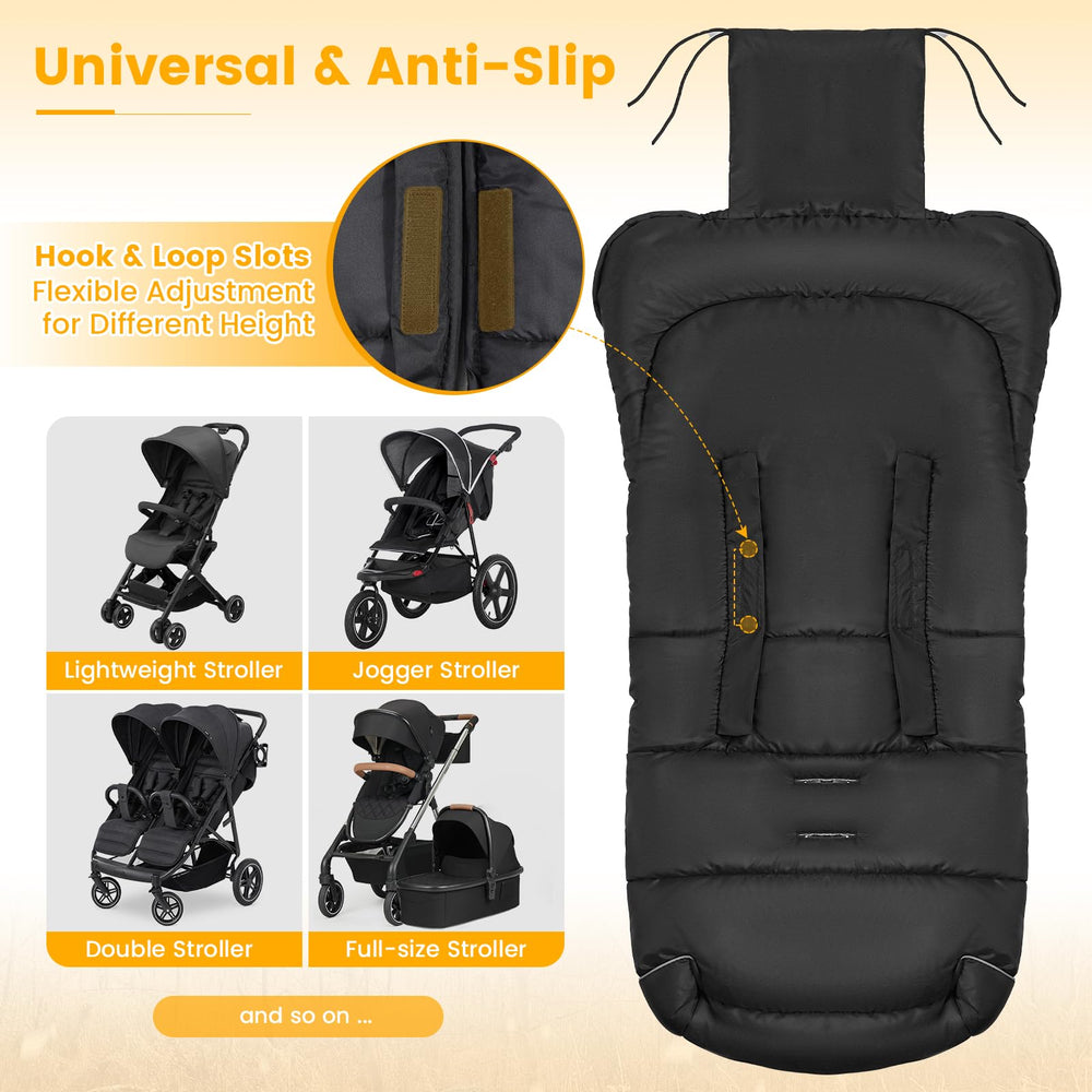 Orzbow footmuff universal fit slots demonstrating stroller compatibility