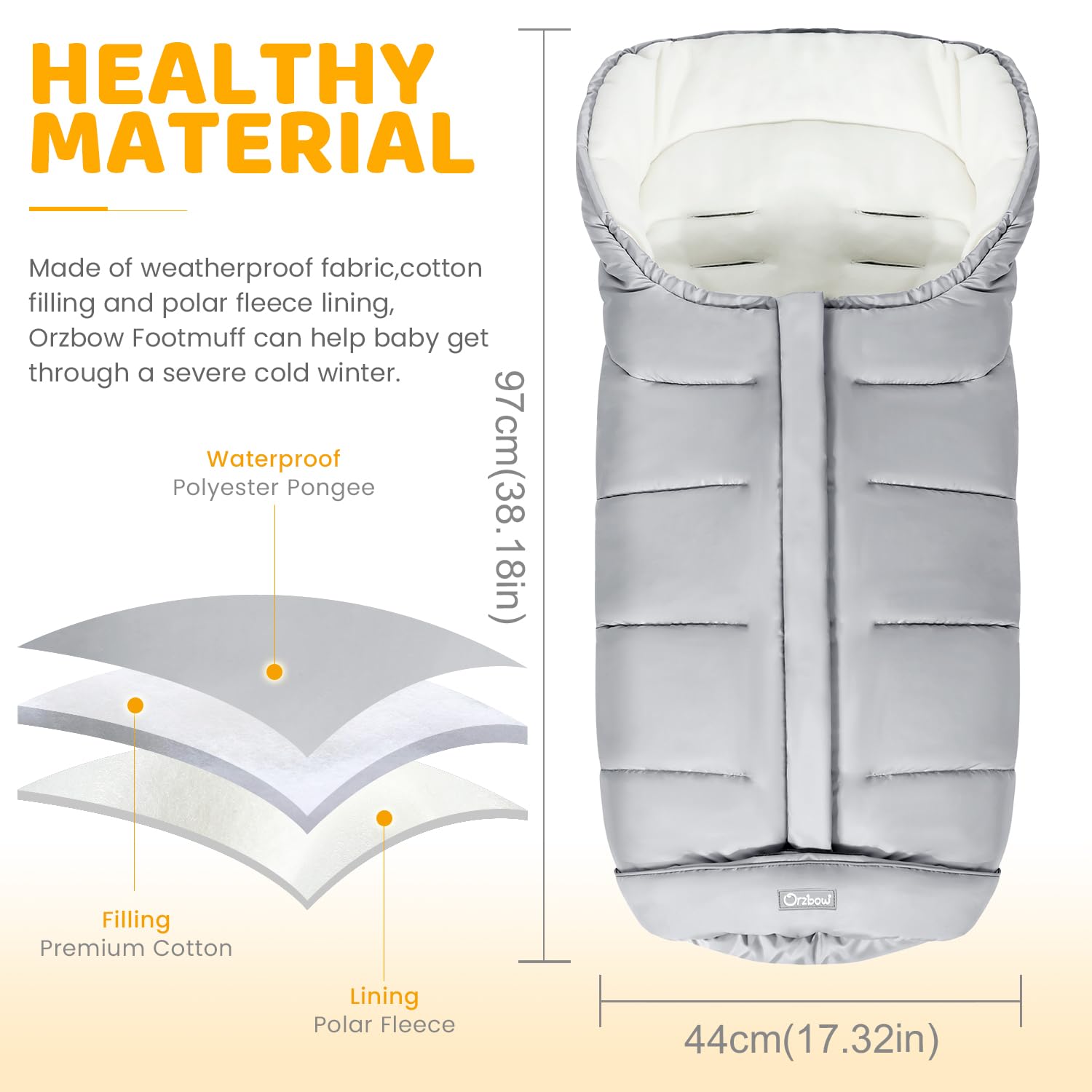 Orzbow footmuff-waterproof-pongee provides weatherproof outer layer against snow and rain.