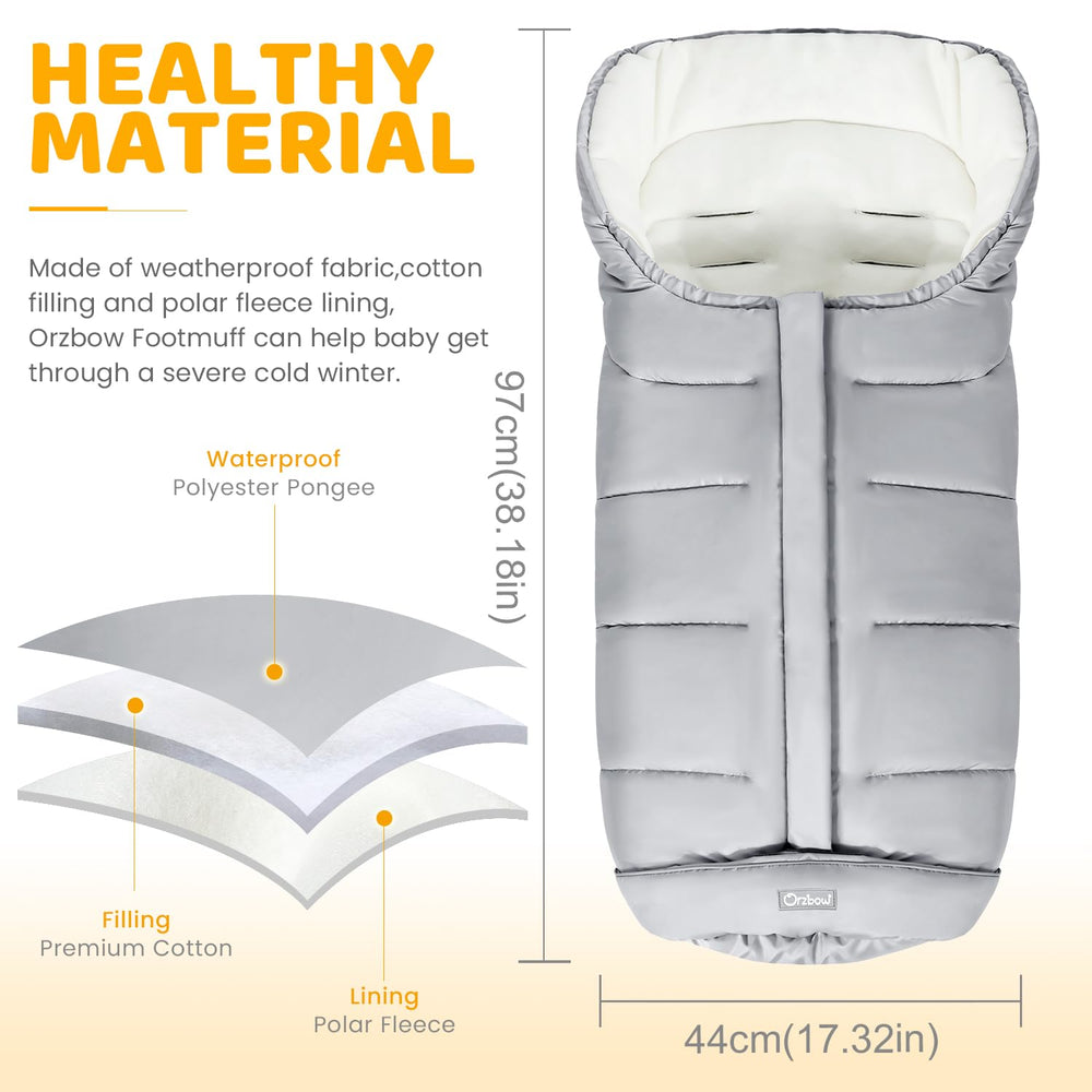 Orzbow footmuff-waterproof-pongee provides weatherproof outer layer against snow and rain.