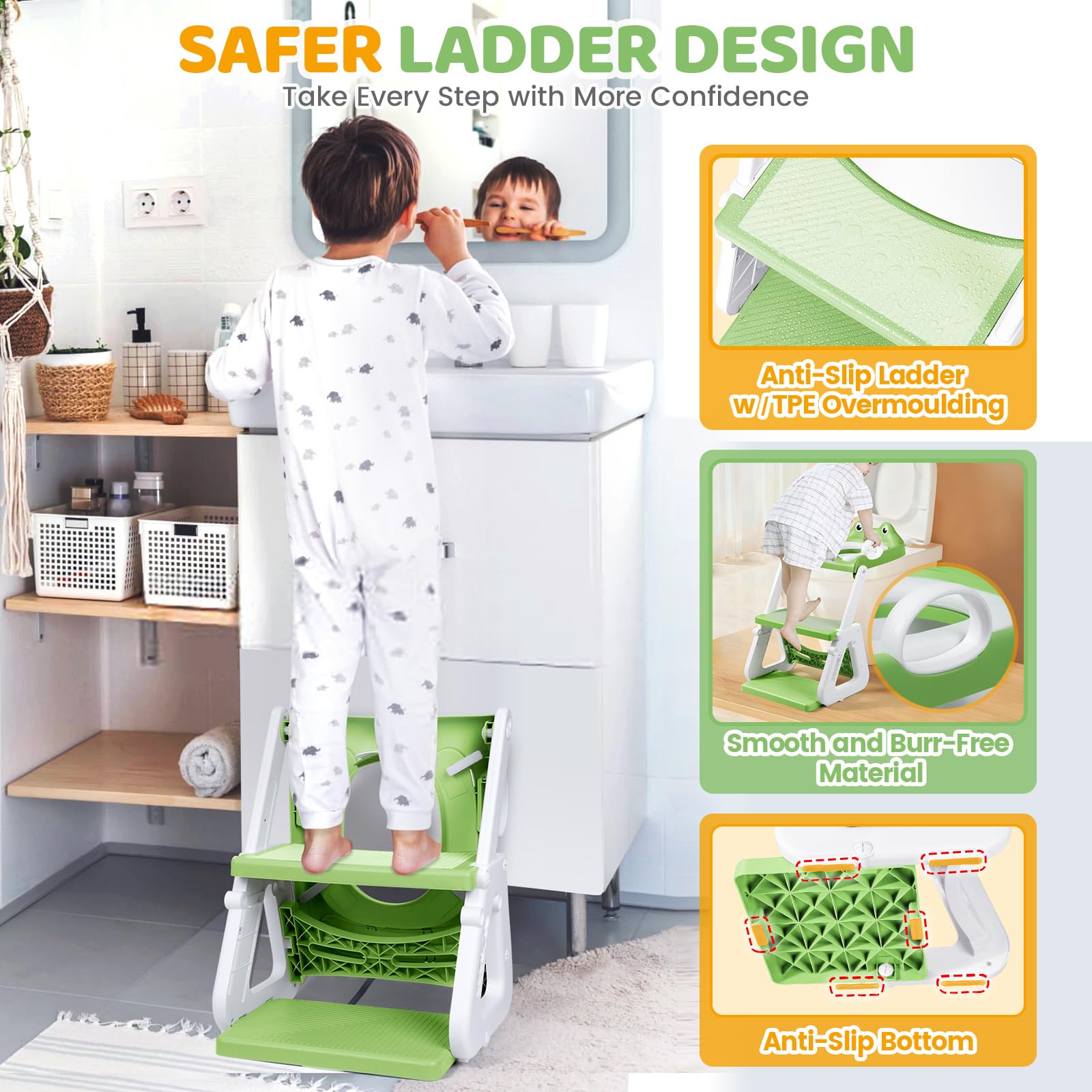 Orzbow Frog Potty Seat 2-in-1 ladder option for reaching sinks.