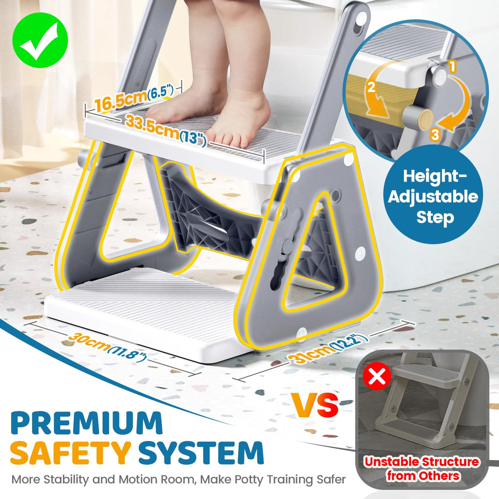 Orzbow Frog Potty Seat child on ladder demonstrates easy access to seated height.