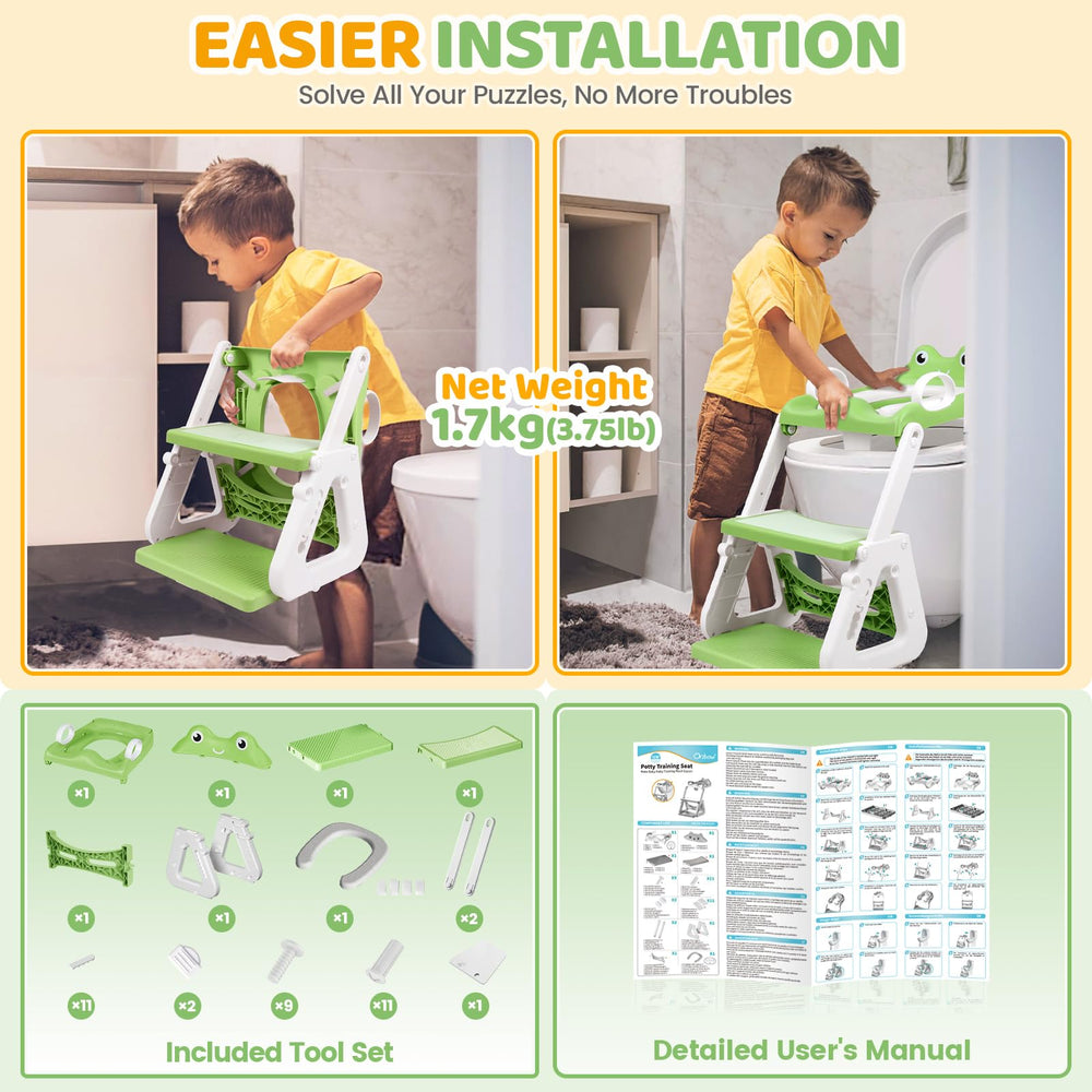 Orzbow Frog Potty Seat folds for easy home and travel use.