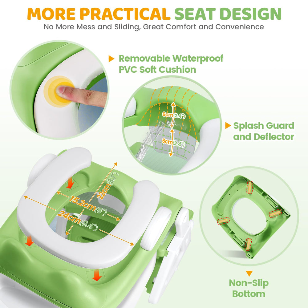 Orzbow Frog Potty Seat splash guard design minimizes splash and mess.
