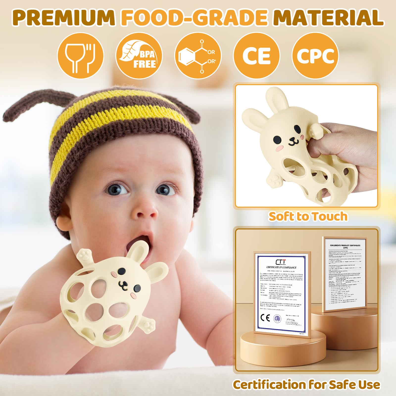 Orzbow grasp-friendly mitten on baby's hand supports easy self-soothing.
