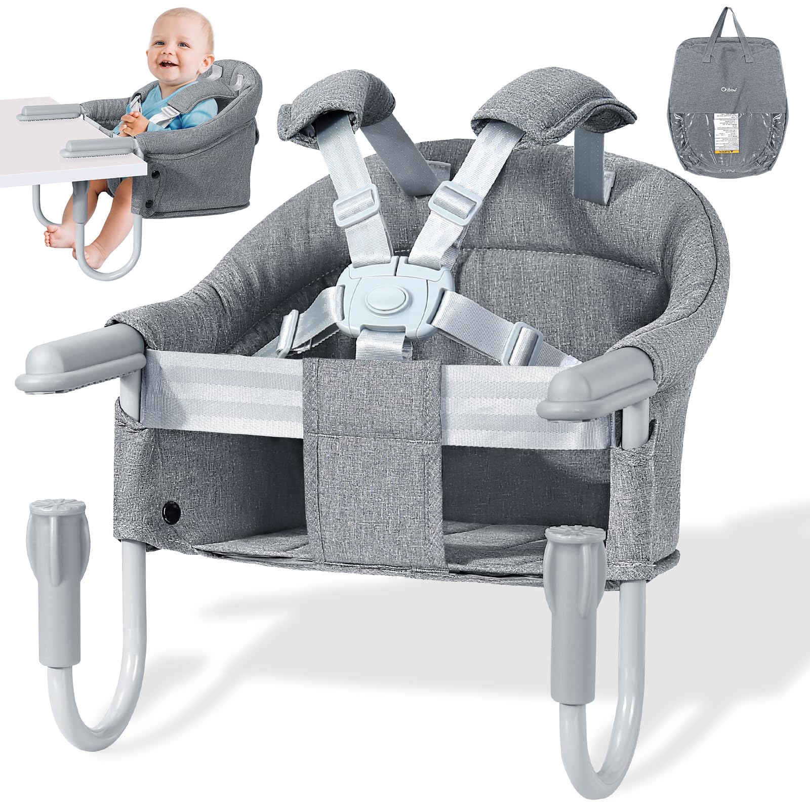 Orzbow Hook On High Chair folded for easy storage during travel.