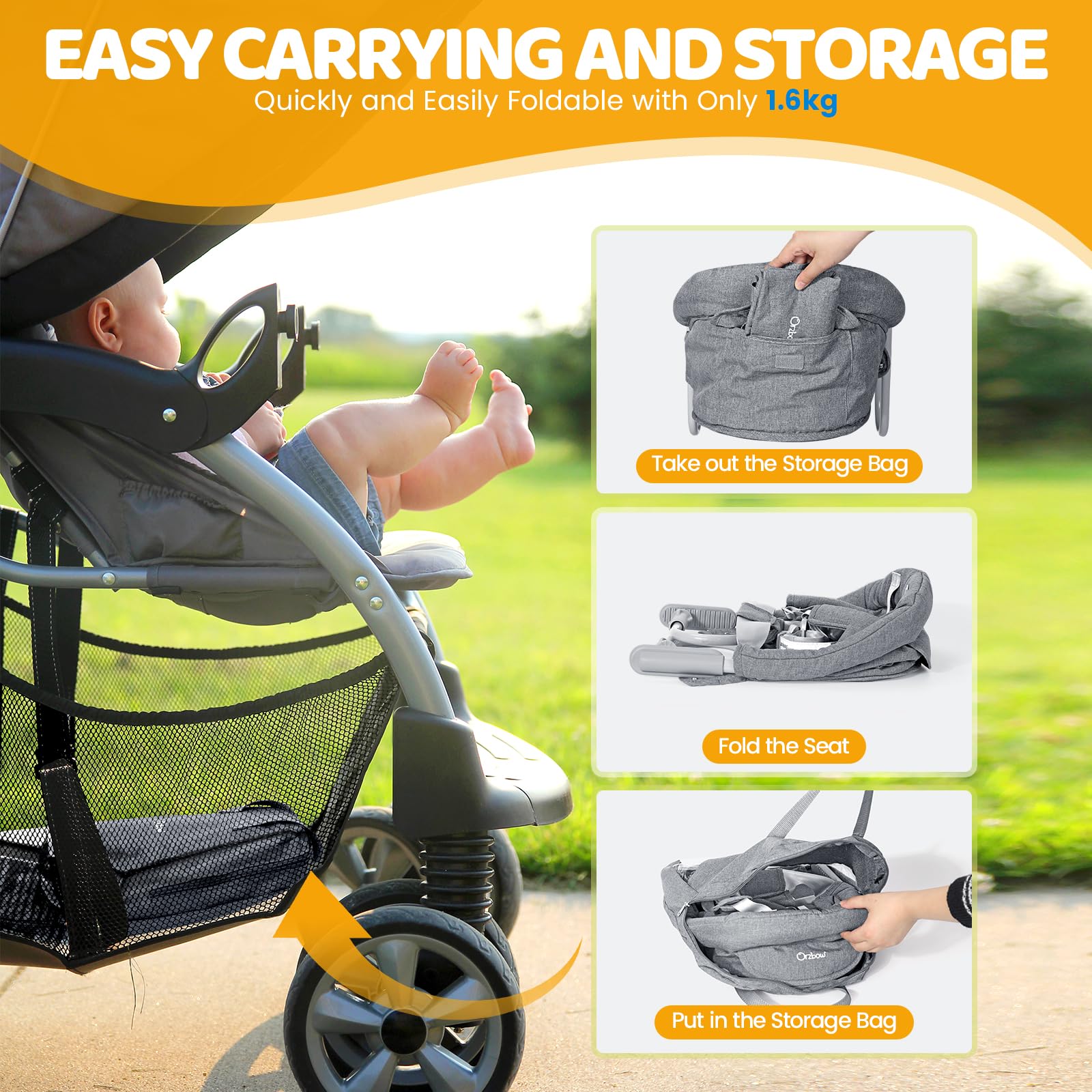 Orzbow Hook On High Chair padding enhances shoulder comfort during meals.